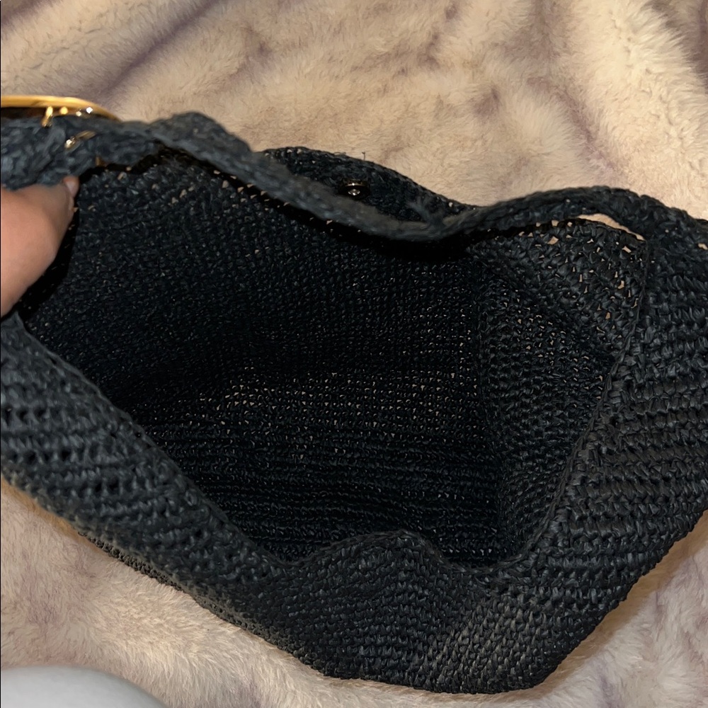 Anthropologie The Love Knot Slouchy Bag: Raffia Buckle Edition Black - Picture 11 of 17